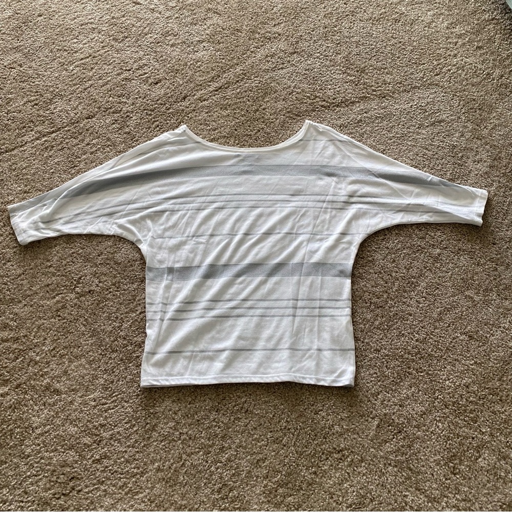 White House Black Market Ivory and Gray Striped Top